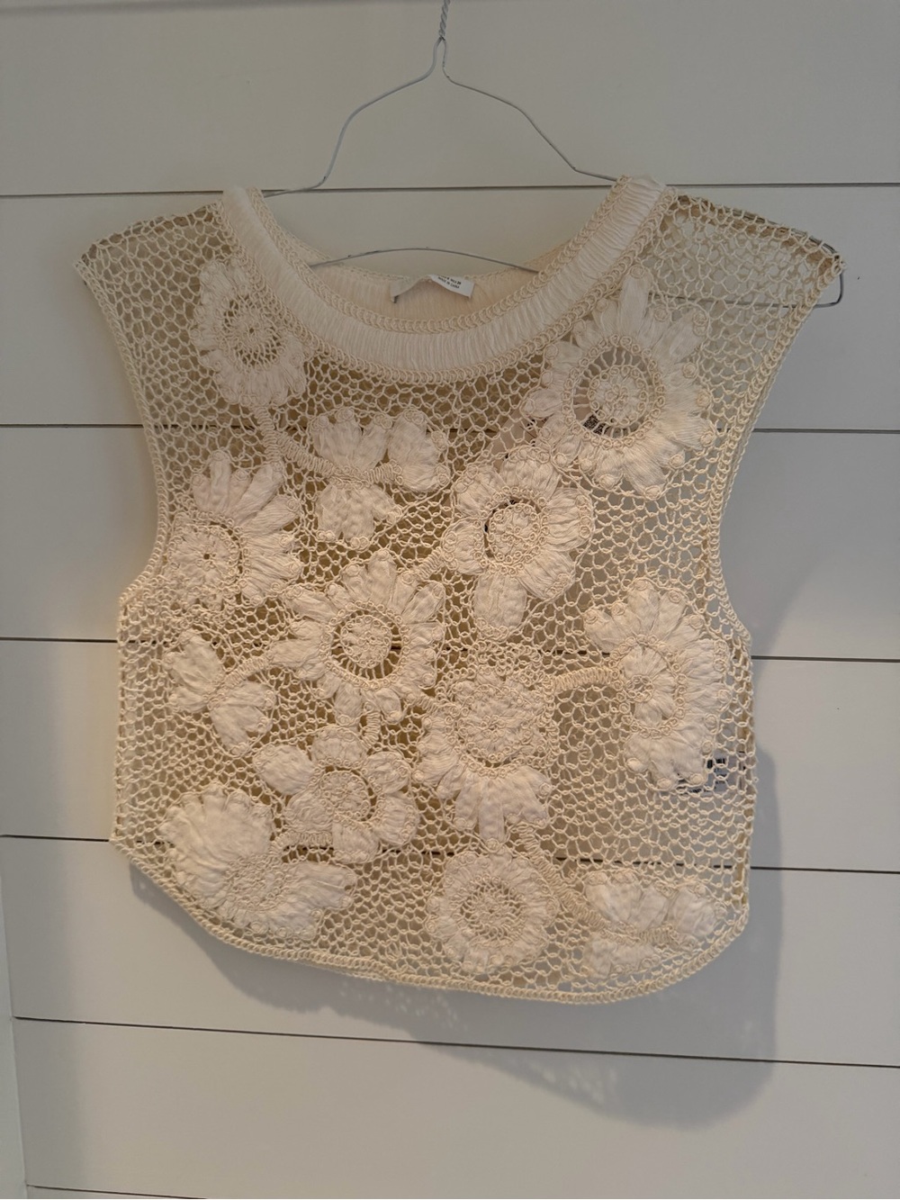 Zara Crochet Floral Sleeveless Top - Cream